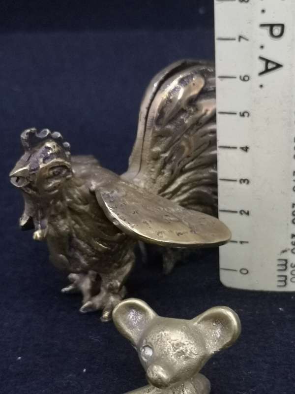 Vintage brass ornaments - Cherub carrying dolphin / Bear - solid brass and Rooster