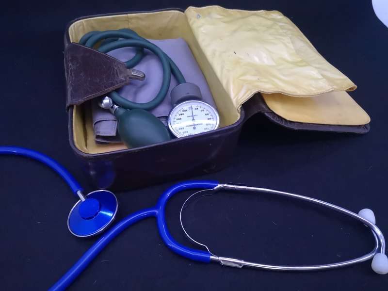 Doctors Leather case - Initialed with stethoscope and blood pressure  tool