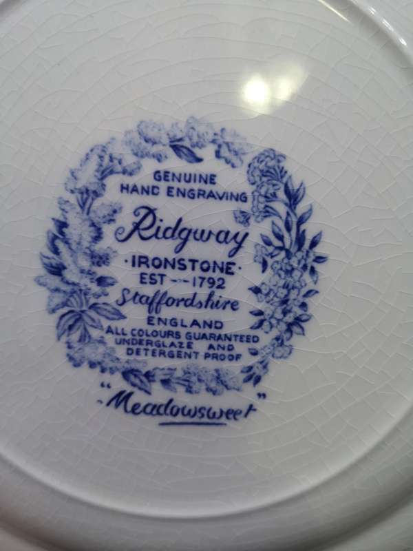 Genuine hand engraving Ridgway iron stone Meadowsweet plate - repaired