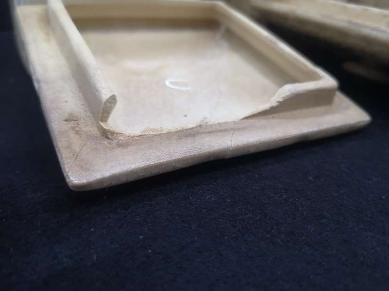 Ceramic Cannister set - age related color spots and crazing cracks - one lid damaged as per pic
