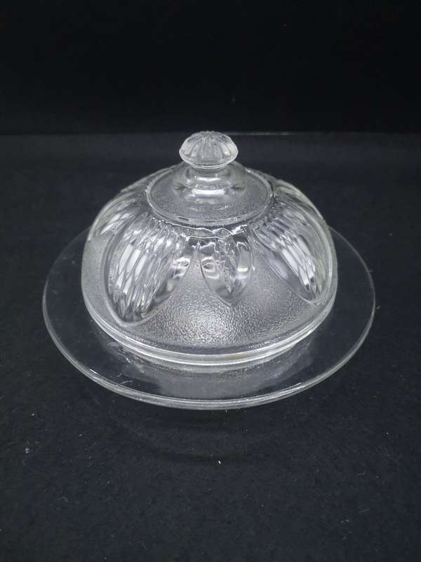 Pressed glass butter dish