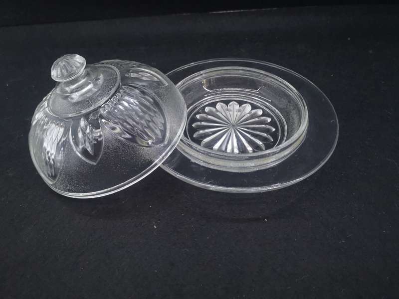Pressed glass butter dish