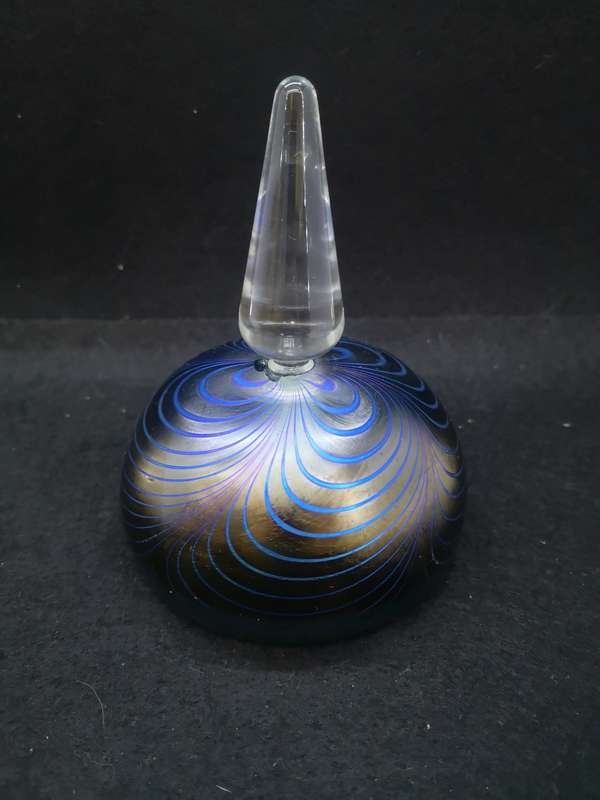 Adrian Sankey Art Glass Perfume Bottle w/ Clear Finial