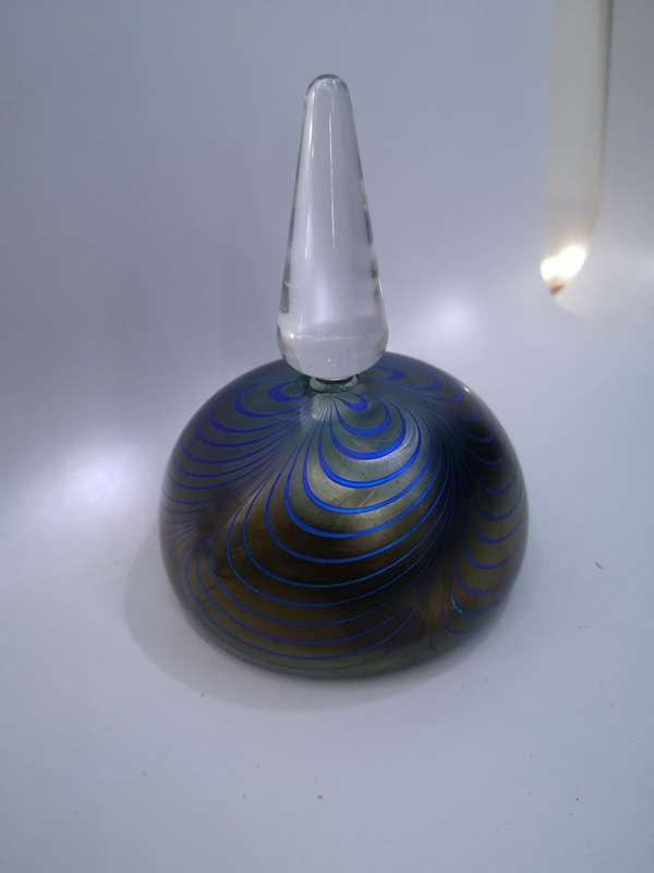 Adrian Sankey Art Glass Perfume Bottle w/ Clear Finial