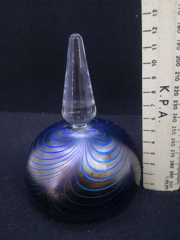 Adrian Sankey Art Glass Perfume Bottle w/ Clear Finial