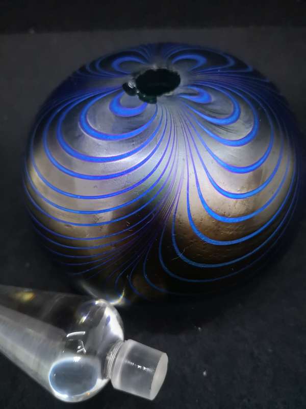 Adrian Sankey Art Glass Perfume Bottle w/ Clear Finial