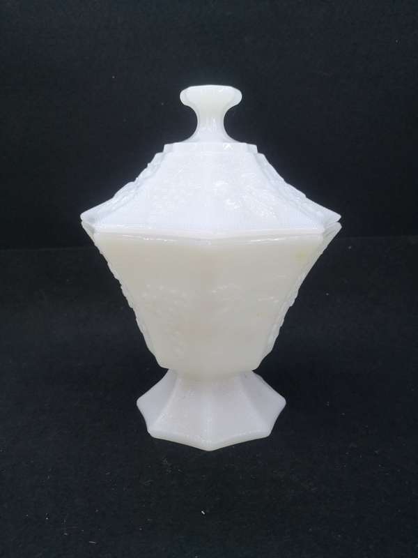 Anchor Hocking - milk glass footed/covered candy dish