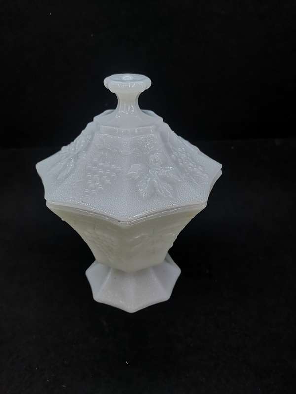 Anchor Hocking - milk glass footed/covered candy dish