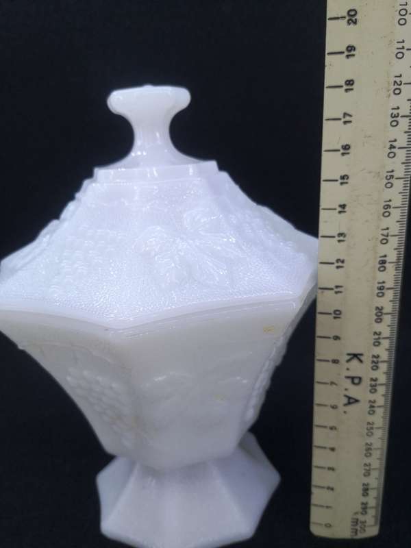 Anchor Hocking - milk glass footed/covered candy dish
