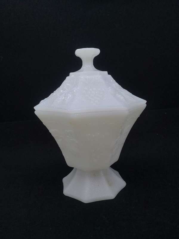 Anchor Hocking - milk glass footed/covered candy dish