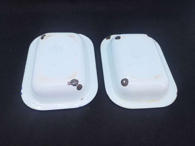 Mint green enamel pie dishes made in Shangai