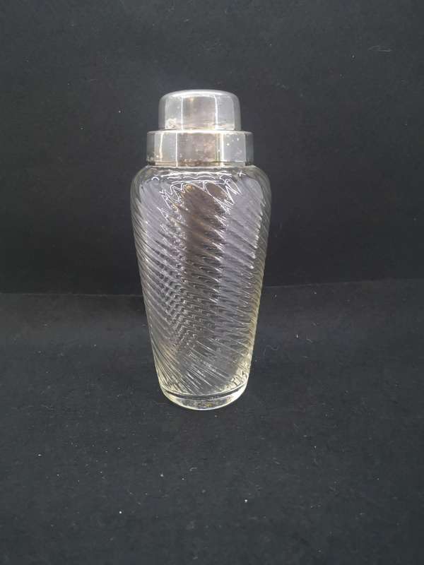 Vintage Cocktail shaker - Crystal glass with silver plated lid and strainer