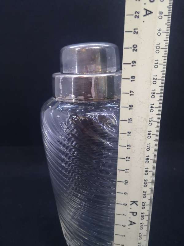 Vintage Cocktail shaker - Crystal glass with silver plated lid and strainer