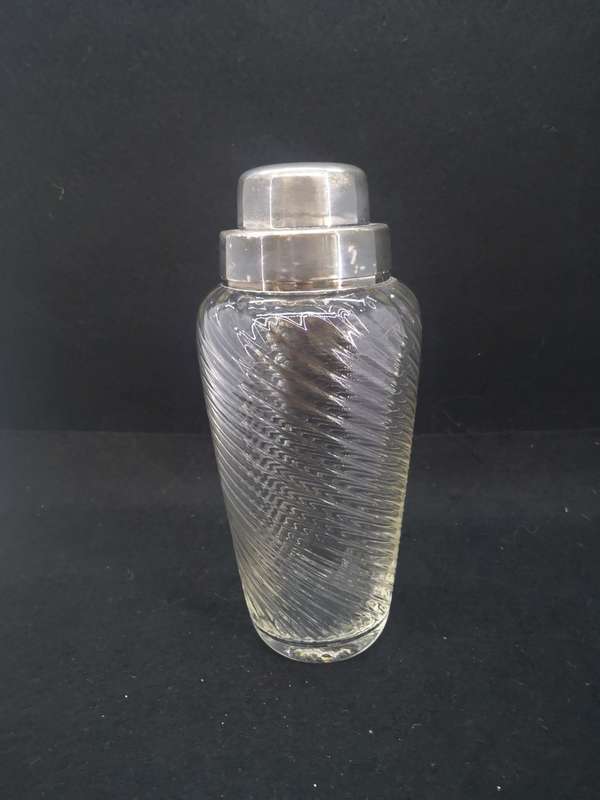 Vintage Cocktail shaker - Crystal glass with silver plated lid and strainer