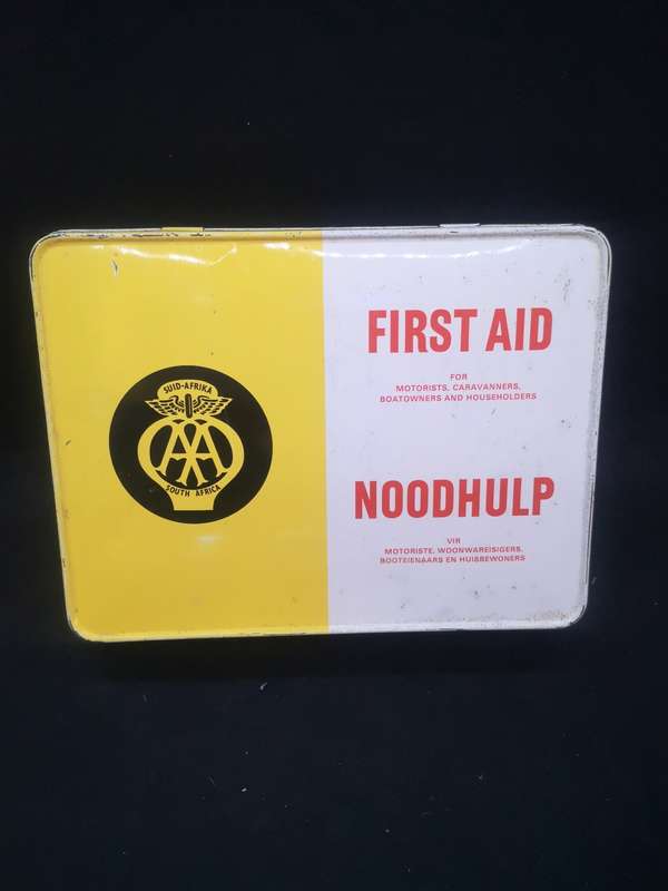 Vintage South Africa AA Automobile Association First Aid kit in tin with contents - contents expired