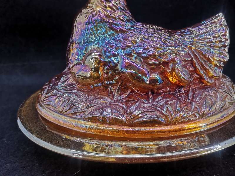 Vintage carnival glass hen on nest