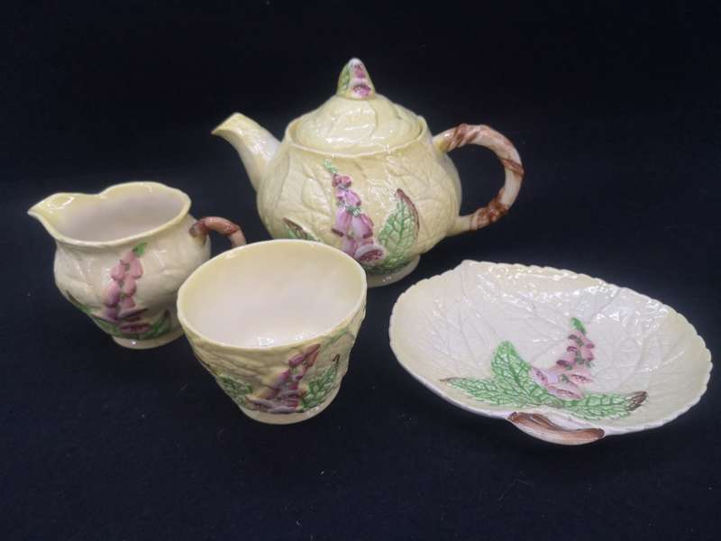Vintage Carlton Ware Foxglove teapot sugar bowl and milk jug and plate set