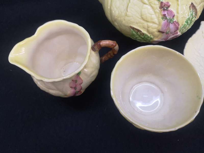 Vintage Carlton Ware Foxglove teapot sugar bowl and milk jug and plate set