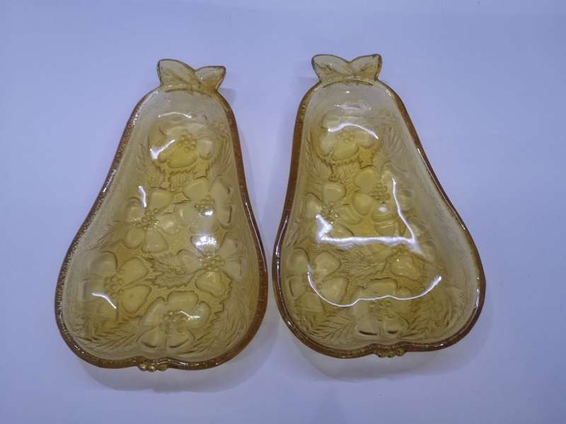 Vintage Hazel Atlas Amber pear shaped pair glass dishes