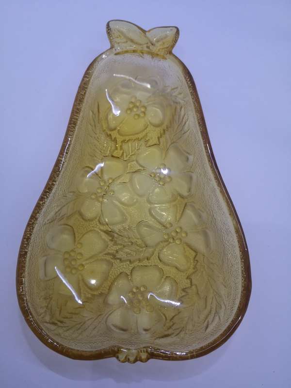 Vintage Hazel Atlas Amber pear shaped pair glass dishes