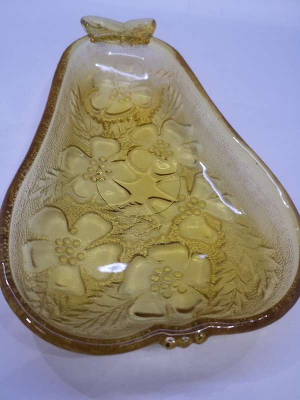 Vintage Hazel Atlas Amber pear shaped pair glass dishes