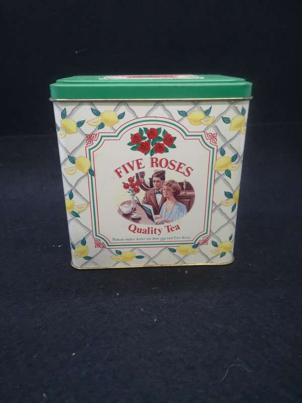 Vintage Five Roses tea tin - Afrikaans one side