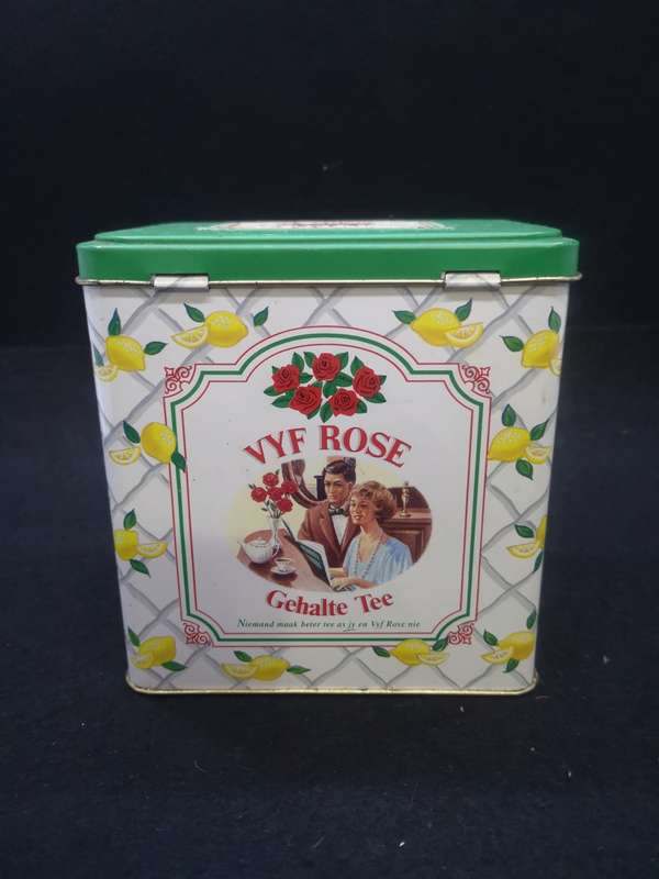 Vintage Five Roses tea tin - Afrikaans one side