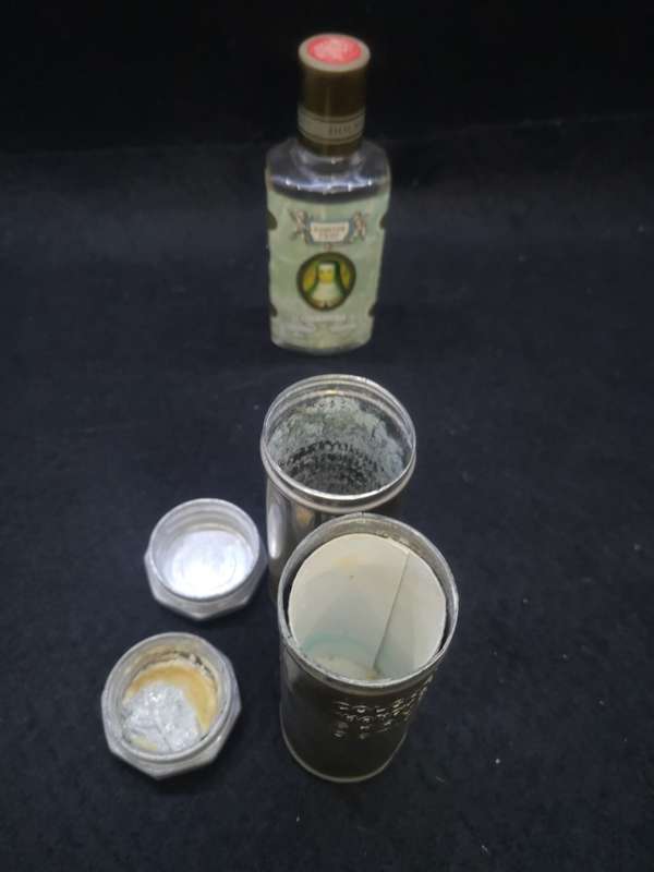 Vintage Golgate Handygrip tins and Kloster Frau bottle