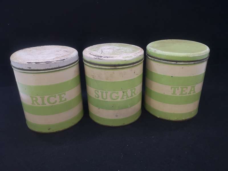 Vintage set of striped tins