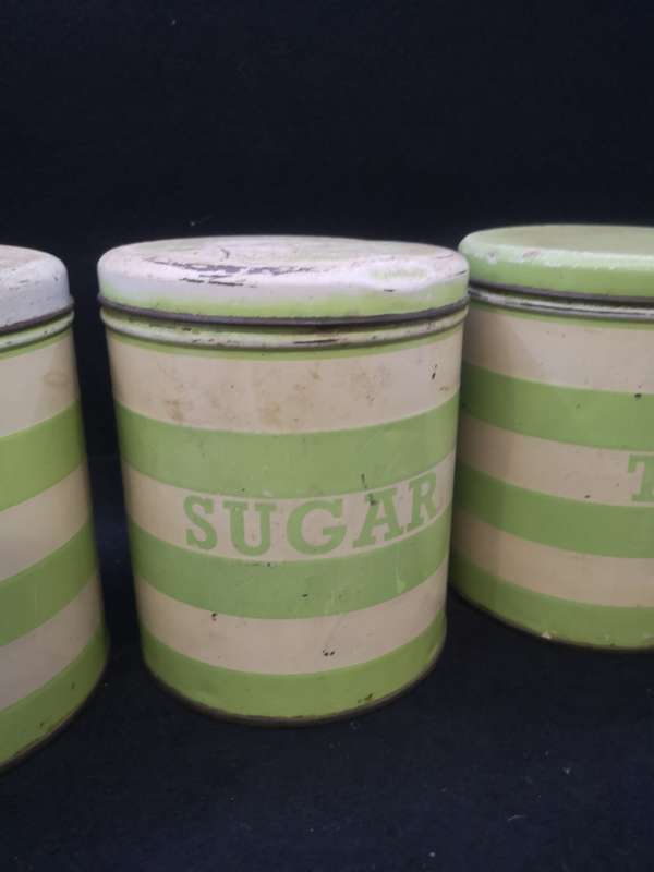 Vintage set of striped tins