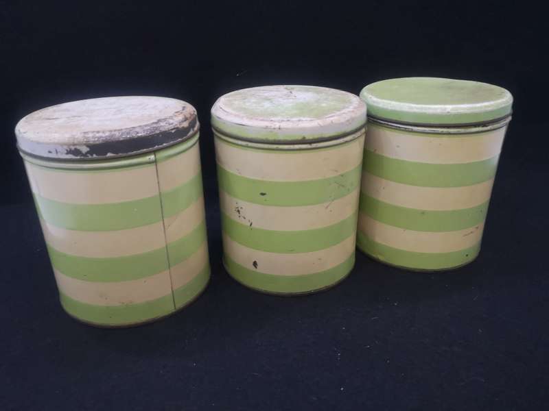 Vintage set of striped tins