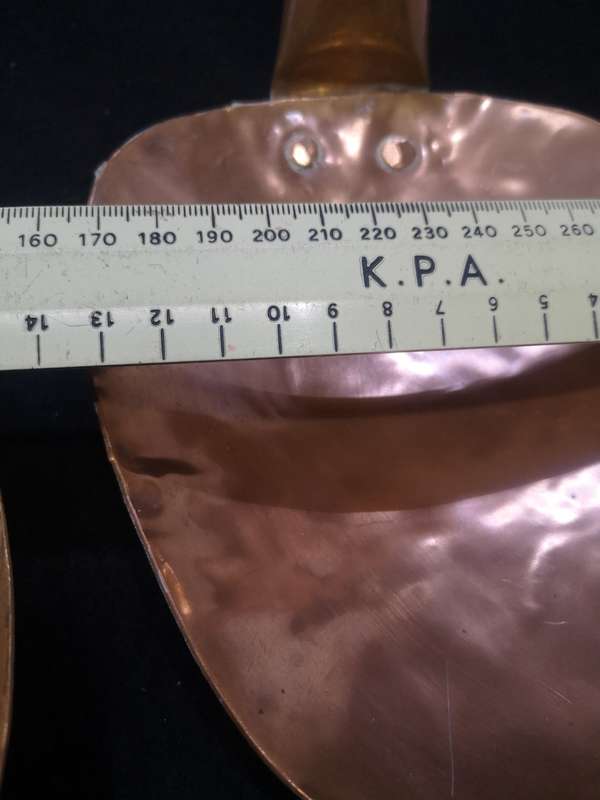 Two huge Vintage copper handmade skimmer and spoon set