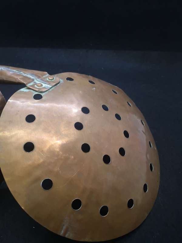 Two huge Vintage copper handmade skimmer and spoon set