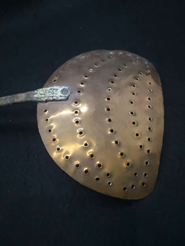 Two huge Vintage copper handmade skimmer and spoon set