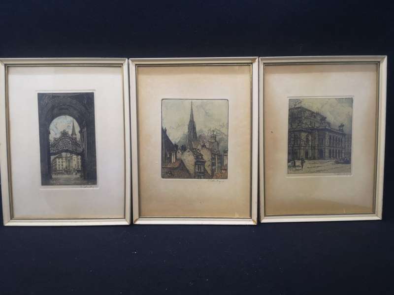 Three beautiful vintage framed etch works