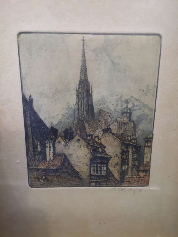 Three beautiful vintage framed etch works