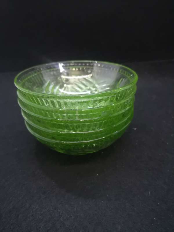 Set of 5 green glass serving bowls