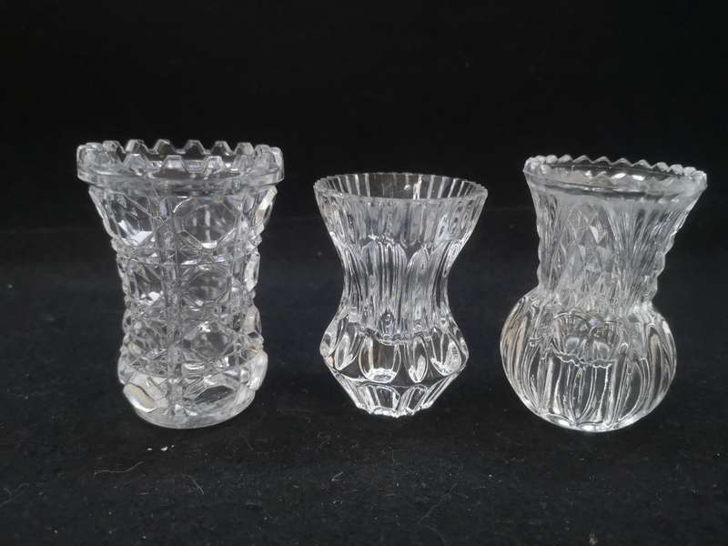 Set of three crystal glass vases