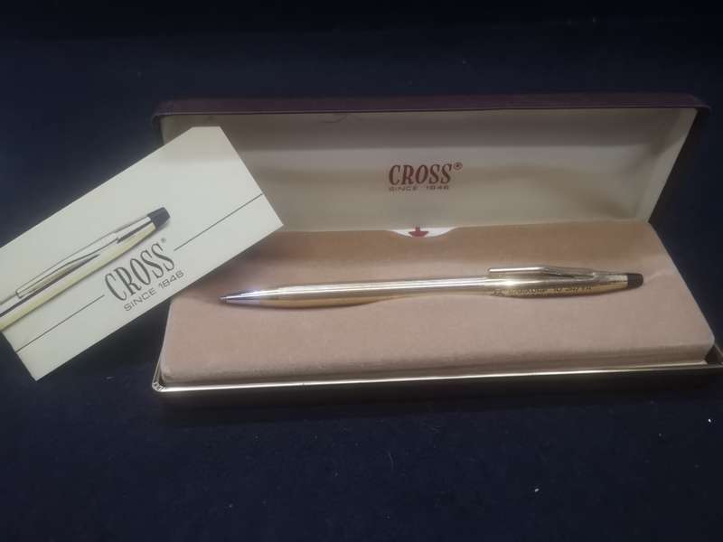 Vintage Cross pen in box - rolled gold - personalized, needs refill
