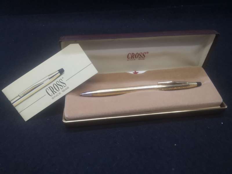 Vintage Cross pen in box - rolled gold - personalized, needs refill