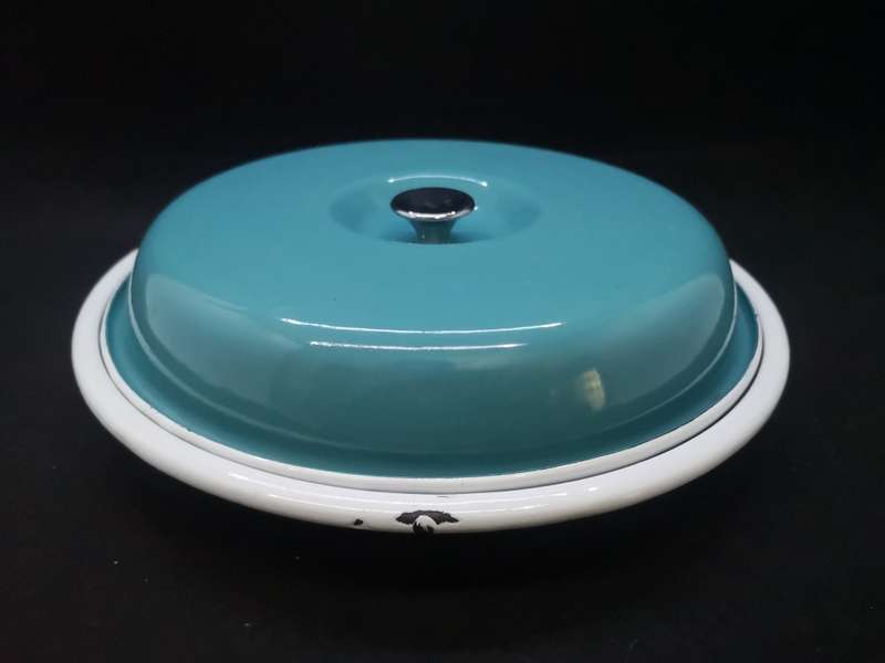 Old and heavy three division enamel bowl and lid