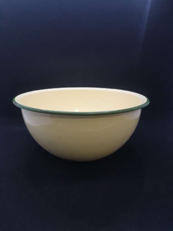 Big enamel mixing bowl traditional yellow and green