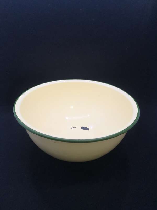 Big enamel mixing bowl traditional yellow and green