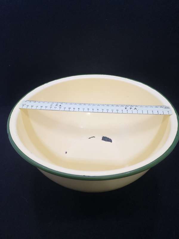 Big enamel mixing bowl traditional yellow and green