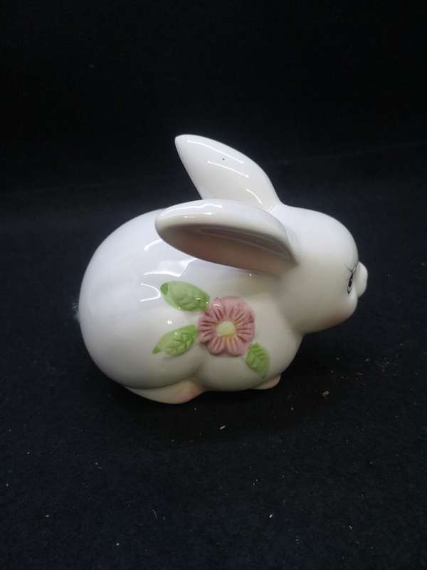 Vintage ceramic bunny cotton wool dispenser