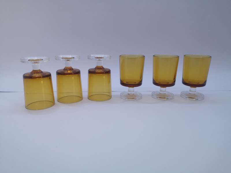 Luminarc footed Amber shot/sherry glasses - please note one chip