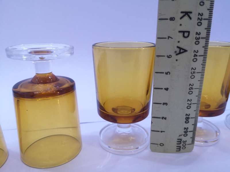 Luminarc footed Amber shot/sherry glasses - please note one chip