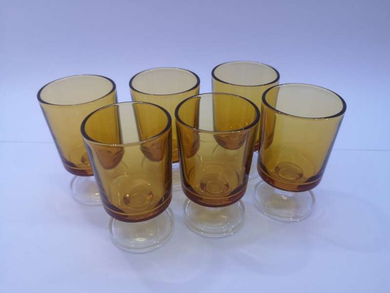 Luminarc footed Amber shot/sherry glasses - please note one chip