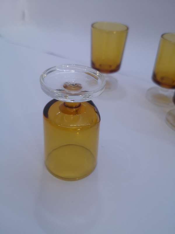 Luminarc footed Amber shot/sherry glasses - please note one chip