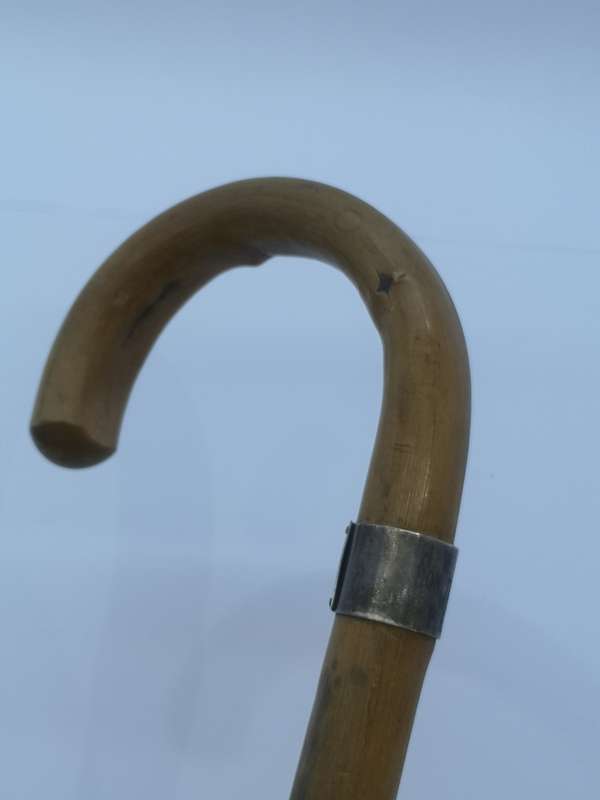Vintage walking stick with silver cuff - engraved